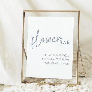 Dusty Blue & White Simple Brautparty Blume Bar Poster