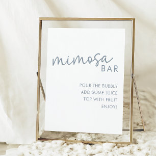 Dusty Blue & White Simple Brautparty Mimosa Bar Poster