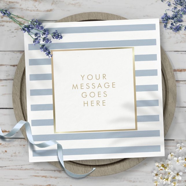 Dusty Blue White Stripe Imitate Gold Foil Serviette (Dusty Blue White Stripe Faux Gold Foil Napkins)