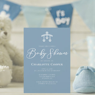 Dusty Blue White Typografy Baby Shower Einladung