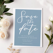 Dusty Blue White Typografy Coastal Save the Date