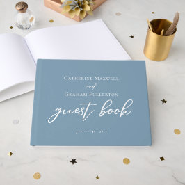 Dusty Blue White Typografy Coastal Wedding Gästebuch