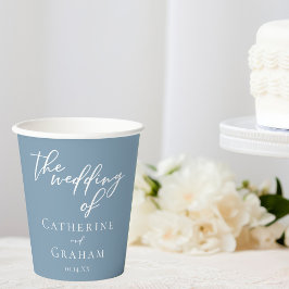 Dusty Blue White Typografy Coastal Wedding Pappbecher