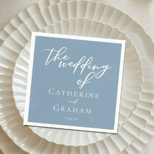 Dusty Blue White Typografy Coastal Wedding Serviette