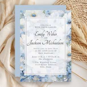 Dusty Blue White Watercolor Floral Wedding Einladung