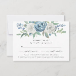 Dusty Blue & White Wedding Meal Choice UAWG RSVP Karte