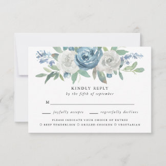 Dusty Blue & White Wedding Meal Choice UAWG RSVP Karte