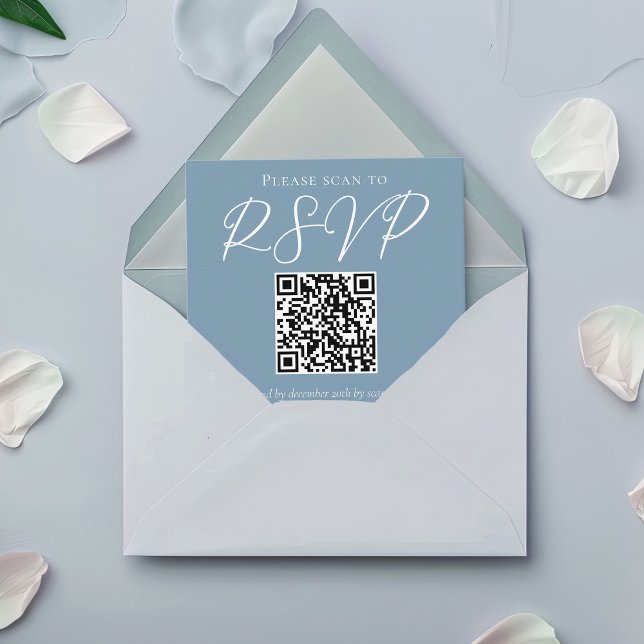 Dusty Blue White Wedding QR Code UAWG Begleitkarte (Von Creator hochgeladen)