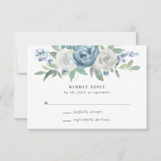 Dusty Blue & White Wedding RSVP Card