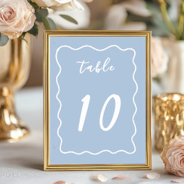 Dusty Blue White Whimsy Scallop Border Tischnummer
