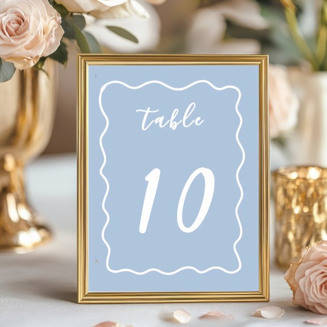 Dusty Blue White Whimsy Scallop Border  Tischnummer (Dusty Blue Hand Drawn Table Numbers.)