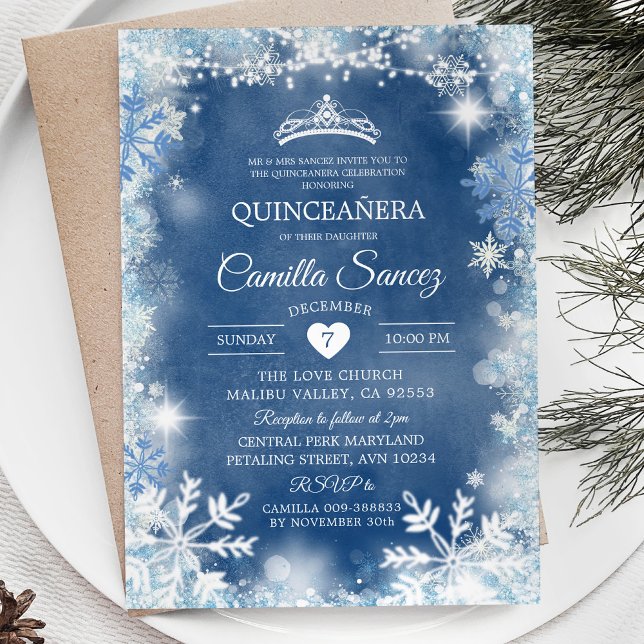 Dusty Blue & White Winter Quinceñera Invite11 Einladung (Von Creator hochgeladen)