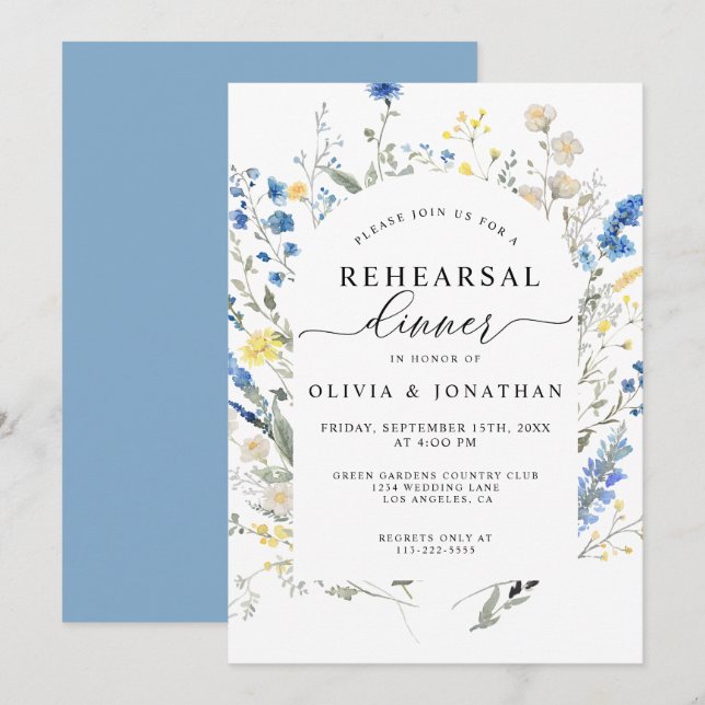Dusty Blue Wild Blume Probe Einladung (Vorne/Hinten)