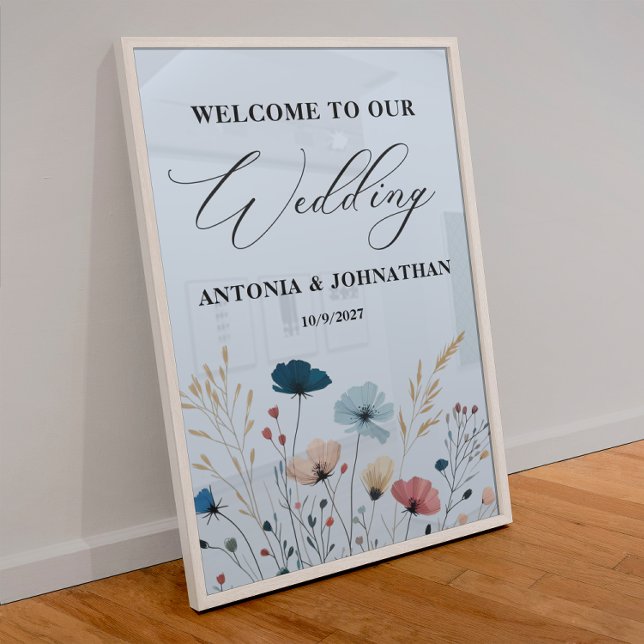 Dusty Blue Wild Floral Welcome Wedding Sign Poster (Von Creator hochgeladen)