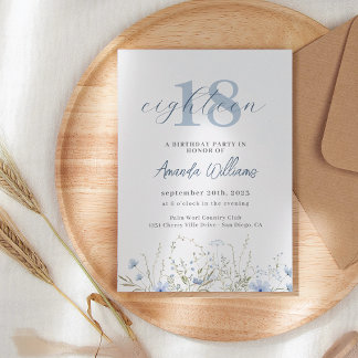 Dusty Blue Wildblume 18. Geburtstag Einladung