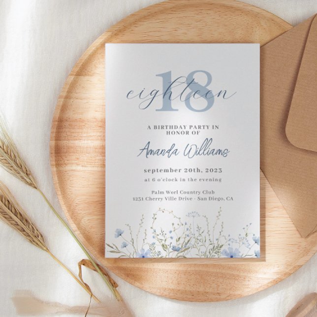 Dusty Blue Wildblume 18. Geburtstag Einladung (Von Creator hochgeladen)