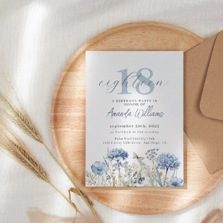 Dusty Blue Wildblume 18. Geburtstag Einladung
