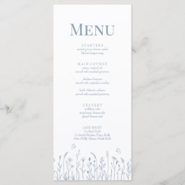 Dusty Blue Wildblume and Butterfets Menu Card Menükarte