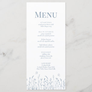 Dusty Blue Wildblume and Butterfets Menu Card Menükarte
