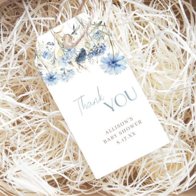 DUSTY Blue Wildblume Baby Dusche Vielen Dank Geschenkanhänger (Von Creator hochgeladen)