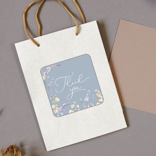 Dusty Blue Wildblume Baby Dusche Vielen Dank Quadratischer Aufkleber (Von Creator hochgeladen)