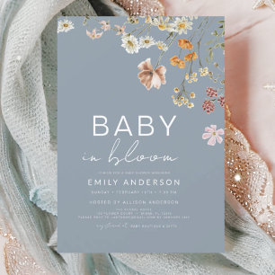 Dusty Blue Wildblume Baby in Bloom Baby Shower Einladung