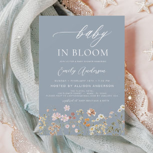 Dusty Blue Wildblume Baby in Bloom Baby Shower Einladung