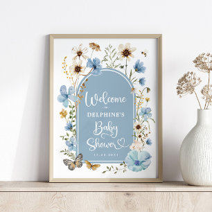 Dusty Blue Wildblume Baby in Blütendusche Willkomm Poster