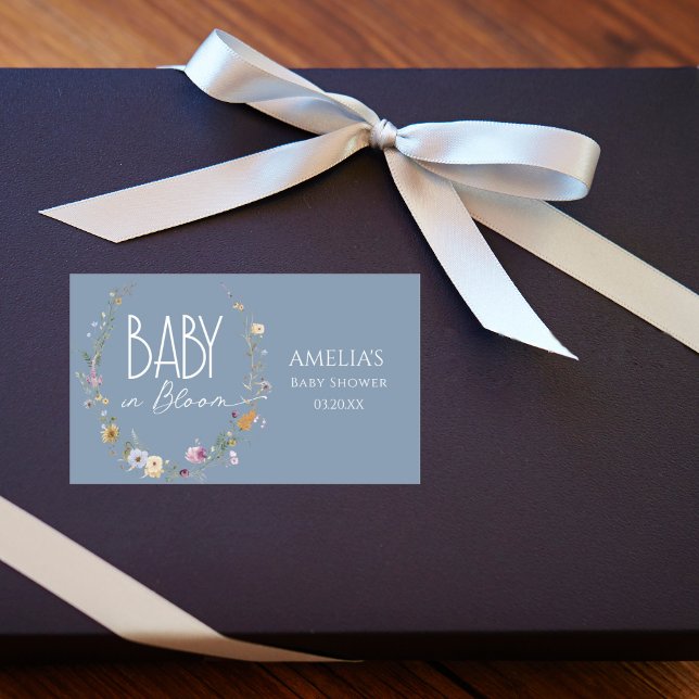 Dusty Blue Wildblume Baby Showaufkleber Rechteckiger Aufkleber (Von Creator hochgeladen)