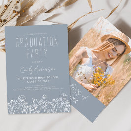 Dusty Blue Wildblume Bloom Graduation Party Boho Einladung