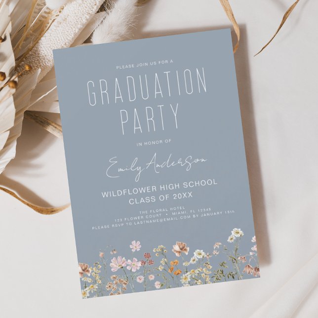 Dusty Blue Wildblume Bloom Graduation Party Boho Einladung (Von Creator hochgeladen)
