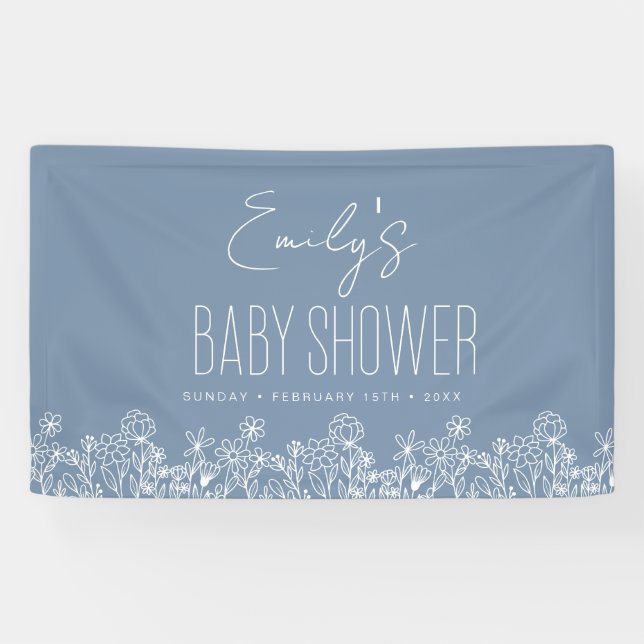 Dusty Blue Wildblume Boho Baby Shower Banner (Horizontal)