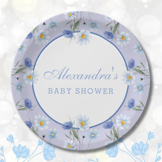Dusty Blue Wildblume Boho Baby Shower Pappteller (Von Creator hochgeladen)