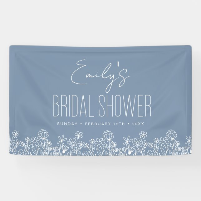 Dusty Blue Wildblume Boho Brautparty Banner (Horizontal)