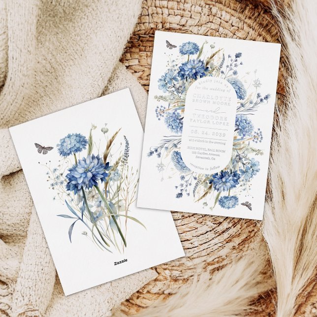 Dusty Blue Wildblume Boho Chic Garden Wedding Folieneinladung (Von Creator hochgeladen)