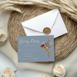 Dusty Blue Wildblume Boho Wedding RSVP Card