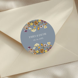Dusty Blue Wildblume Boho Wedding Runder Aufkleber
