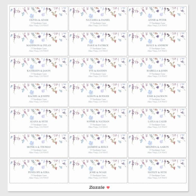 Dusty Blue Wildblume Brautparty Guest Address Aufkleber (Blatt)