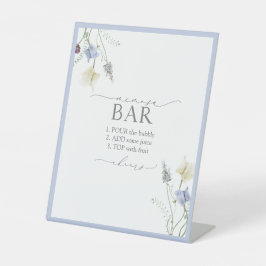 Dusty Blue Wildblume Brautparty Mimosa Bar Sockelschild