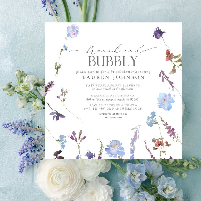 Dusty Blue Wildblume Brunch & Bubbly Dusche Einladung (Von Creator hochgeladen)