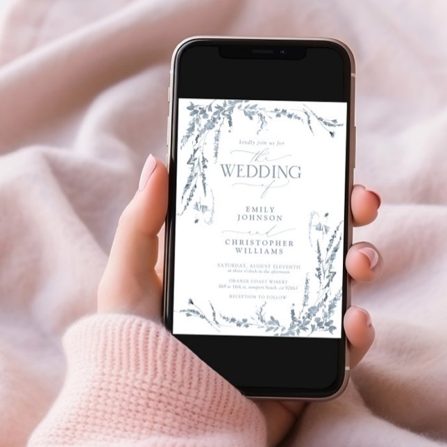 Dusty Blue Wildblume Calligraphy Wedding Einladung (Von Creator hochgeladen)