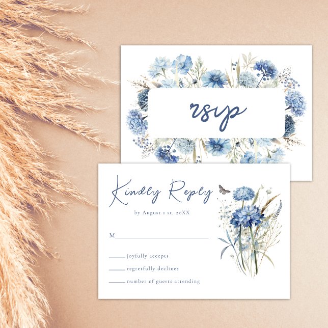 Dusty Blue Wildblume Elegant Boho Wedding RSVP (Von Creator hochgeladen)