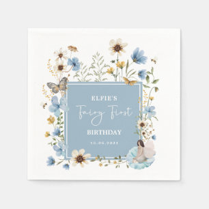 Dusty Blue Wildblume Fairy Fairy Girl Birthday Serviette