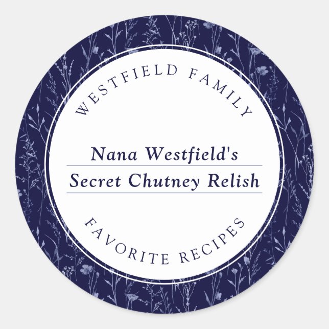 Dusty Blue Wildblume Family Recife Food Label Runder Aufkleber (Vorderseite)