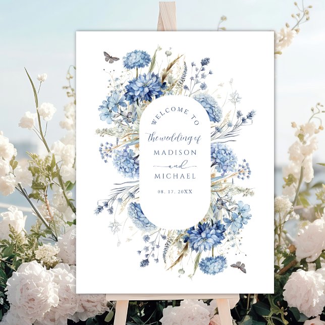 Dusty Blue Wildblume Floral Boho Wedding Willkomme Poster (Von Creator hochgeladen)