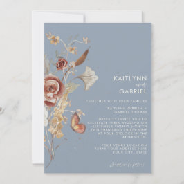 Dusty Blue Wildblume Floral Watercolor Wedding Einladung