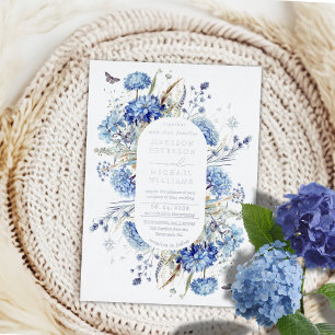 Dusty Blue Wildblume Garden Wedding Silver Folieneinladung