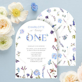 Dusty Blue Wildblume macht 1 1. Geburtstag Inv. Einladung