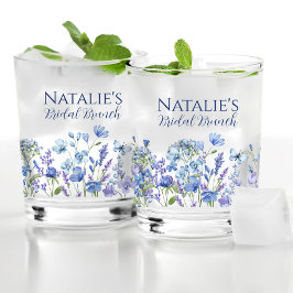 Dusty Blue Wildblume Personalisiert Brautparty Whiskyglas