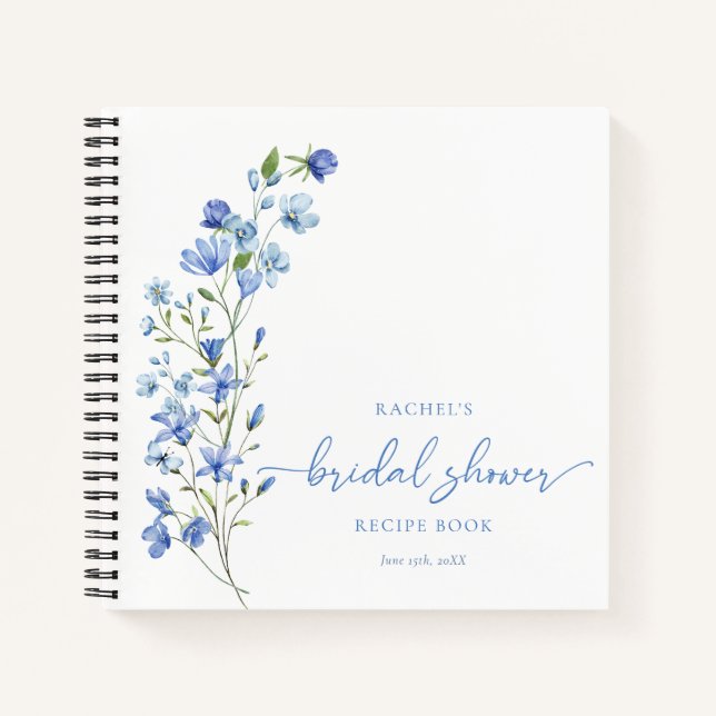 Dusty Blue Wildblume Personalisiertes Rezept Notizbuch (Vorderseite)